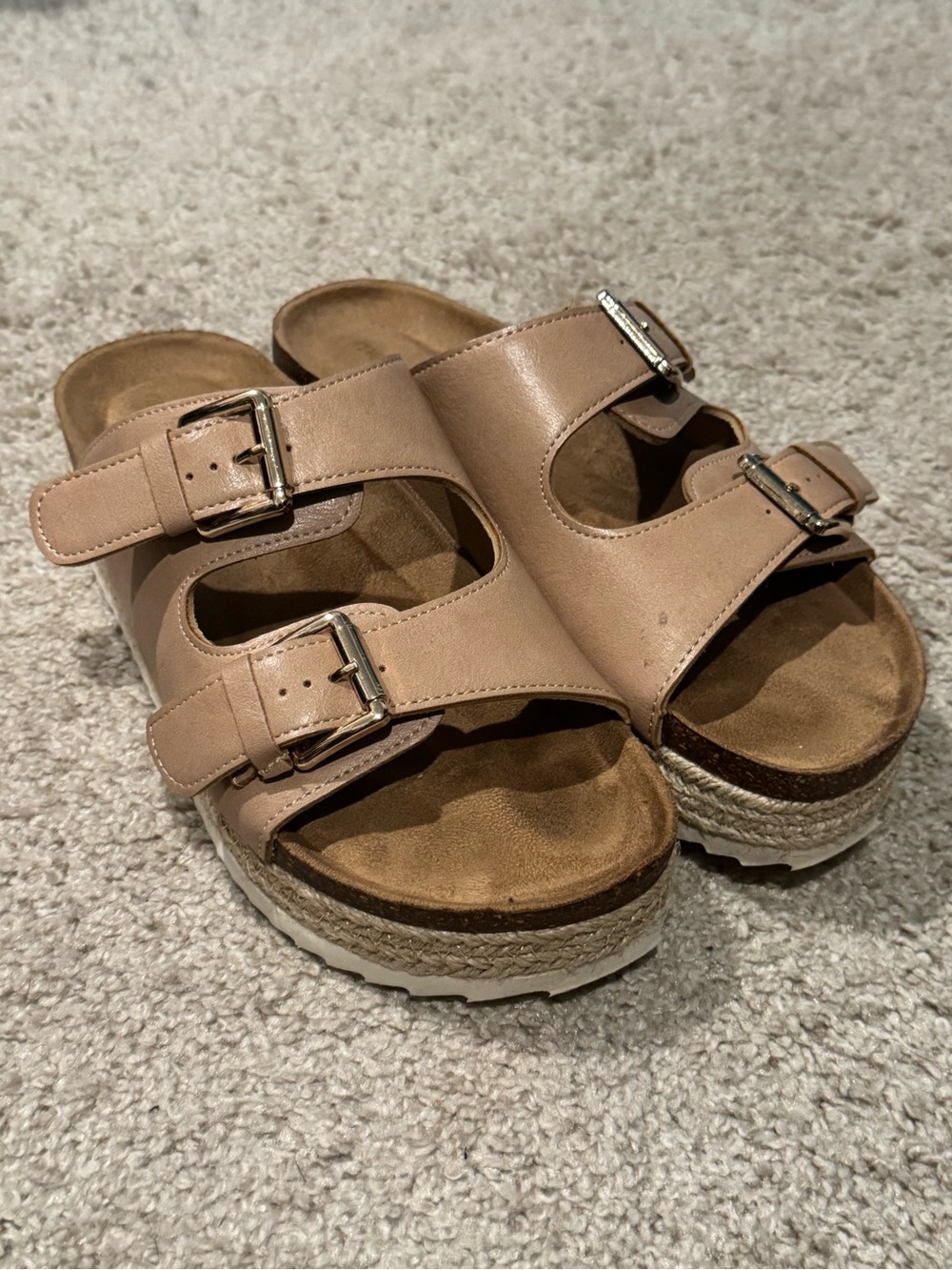 Maurices Blush Tan Double-Buckle Platform Slide Sandals